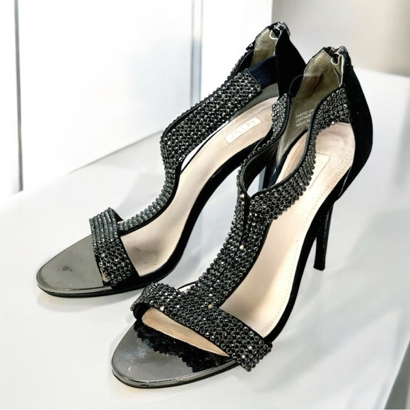 Glint Neiman Marcus Black Rhinestone Back Zipper 4” Heels Size 8.5 Occasion heel - Picture 10 of 10